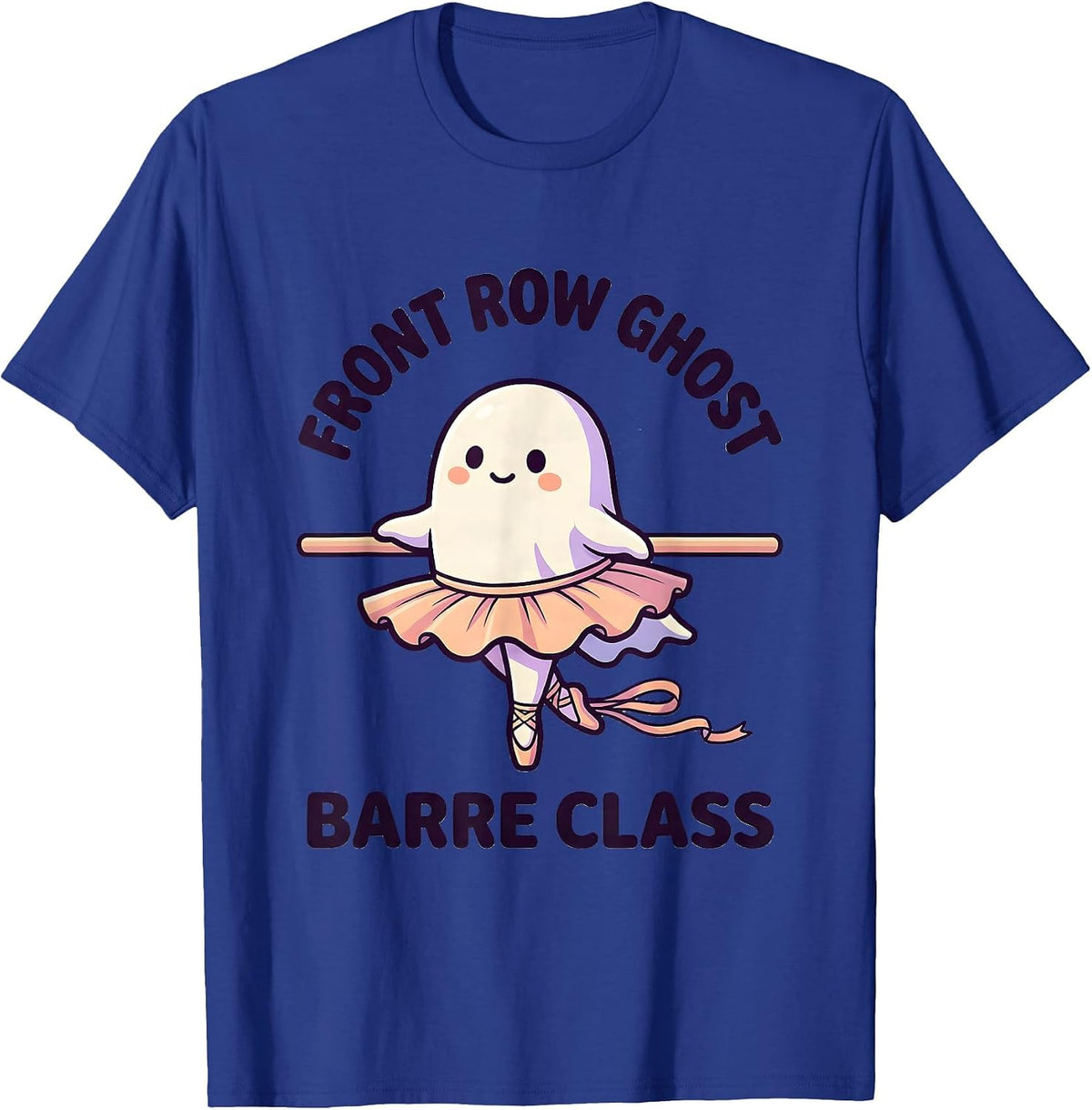Front Row Ghost Barre Class Cute Kawaii Halloween Ballet T-Shirt - Royal Blue