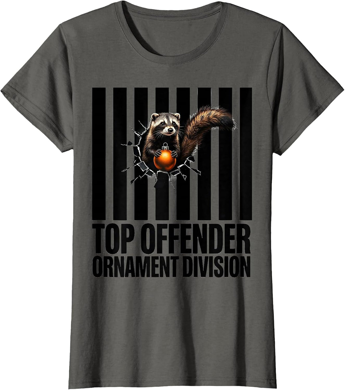 Women's Top Offender Ornament Division Funny Ferret Lover Christmas T-Shirt - Asphalt Grey