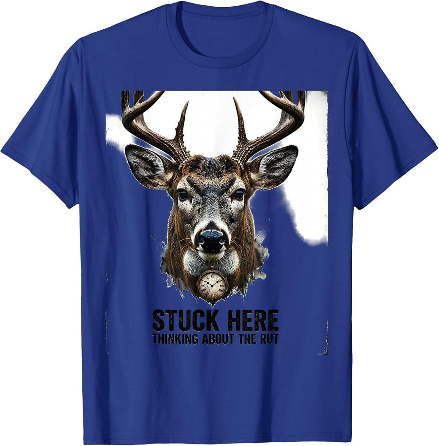 Stuck Here Thinking About The Rut Distressed Deer Hunter Dad T-Shirt - Royal Blue