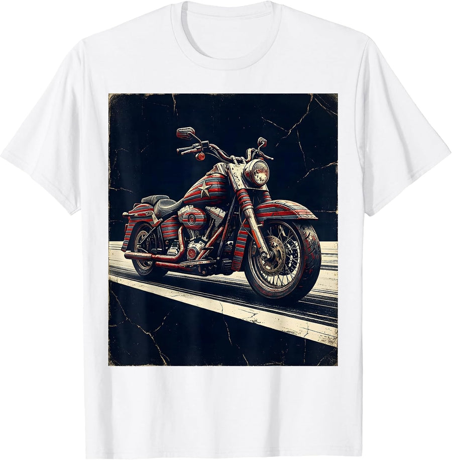 Men's Vintage Motorcycle Open Highway Dusk Ride USA T-Shirt - White