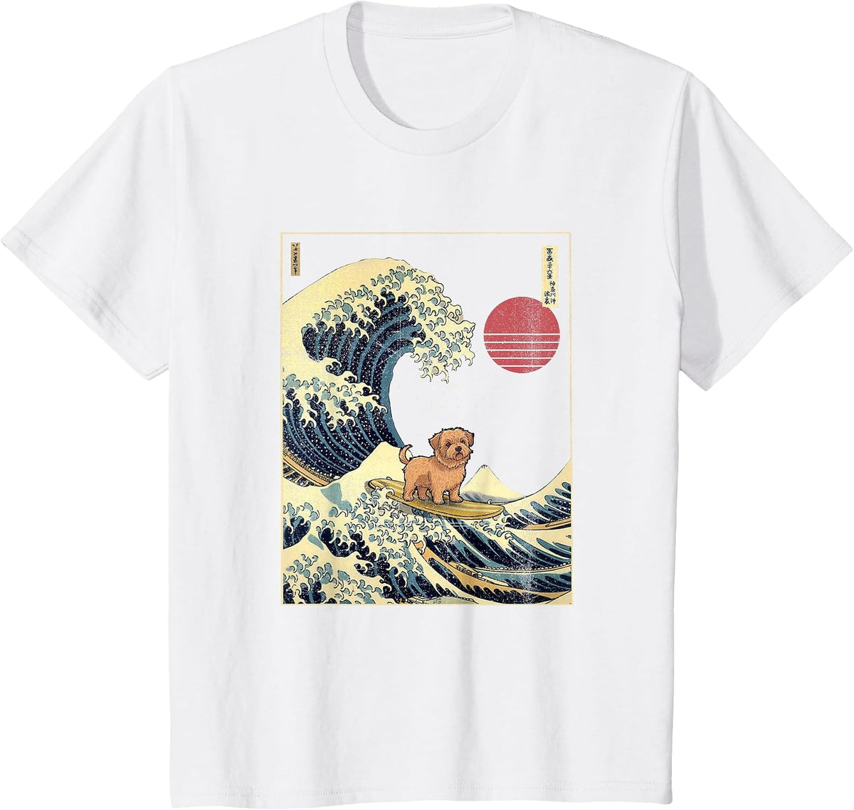 Norfolk Terrier Japanese Kanagawa Wave Funny Surf Dog T-Shirt - White
