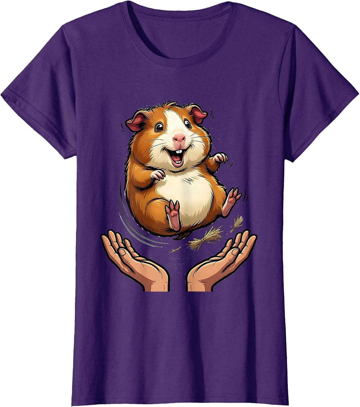 Women's Guinea Pig Popcorn Leap Cartoon Pig Lover Humor T-Shirt - Purple