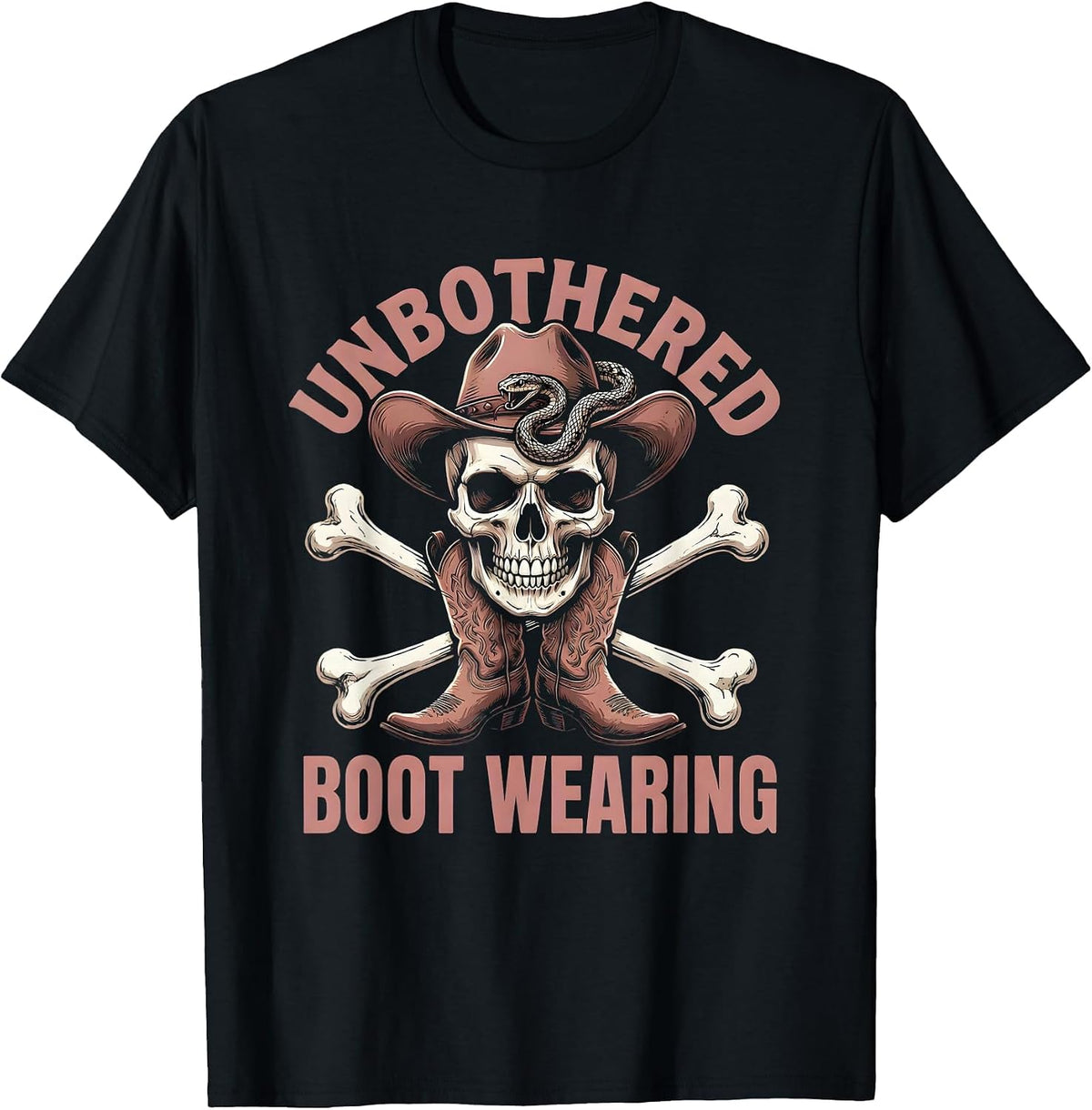 Men's Unbothered and Boot Wearing Cowboy Design T-Shirt - Black