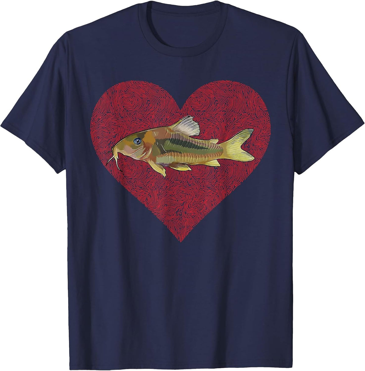 Corydoras Catfish Valentine's Day Fish Love Fingerprint T-Shirt - Navy Blue