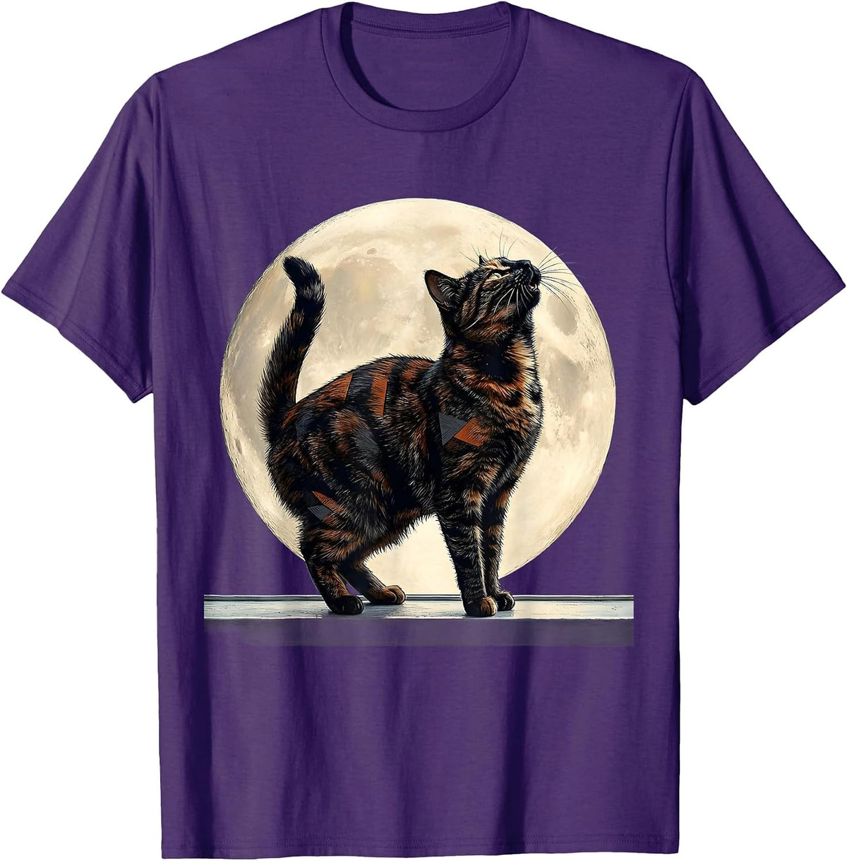 Men's Tortoiseshell Cat Howling at Moon 90's Retro Novelty T-Shirt - Purple