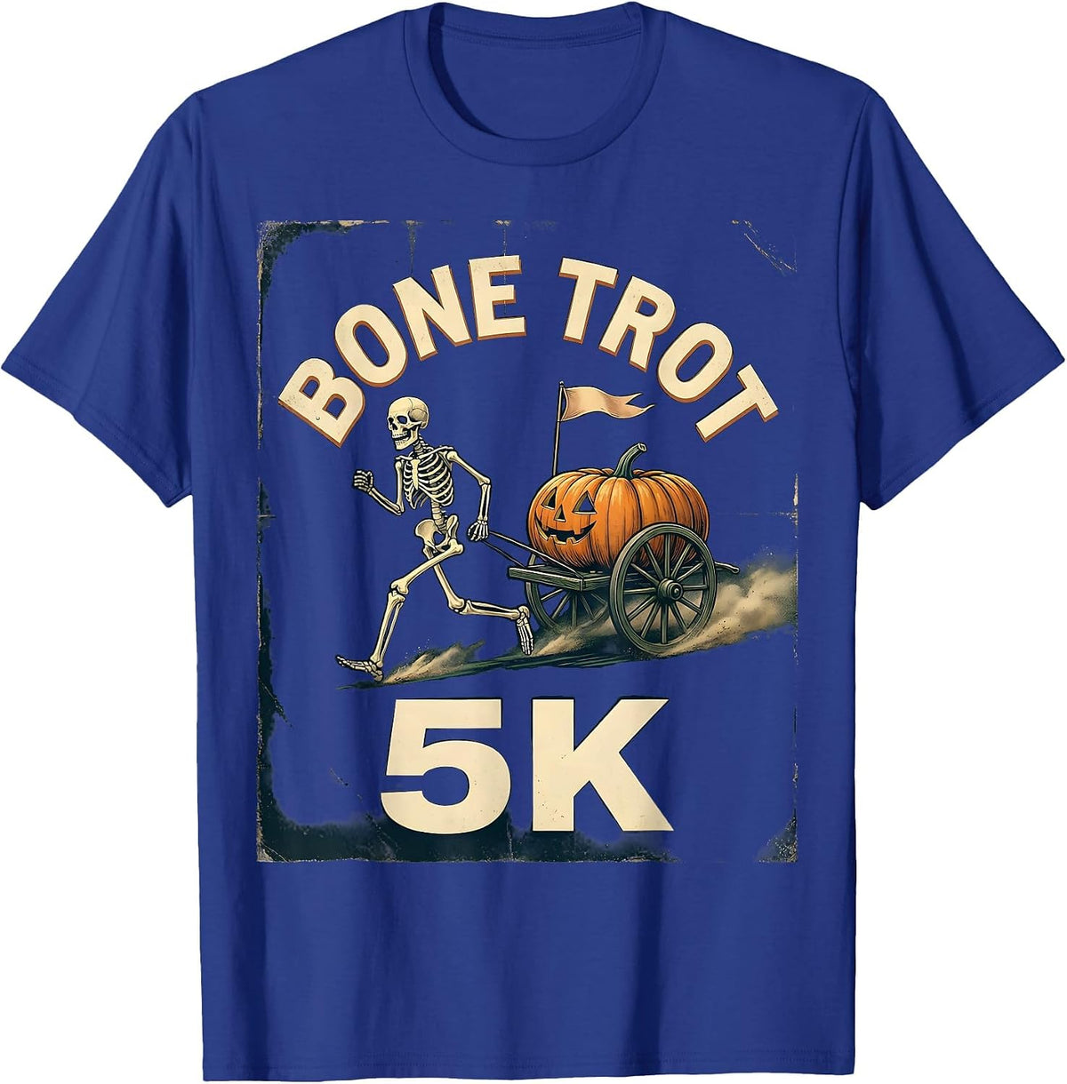 Bone Trot 5K Vintage Skeleton Runner Halloween Fun Run T-Shirt - Royal Blue