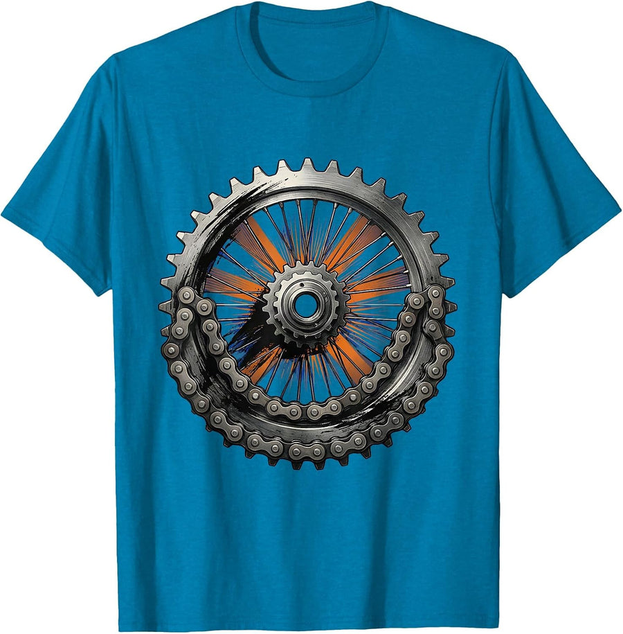 Bike Chain Gear Close-Up Grease Detail Graphic T-Shirt - Sapphire Blue
