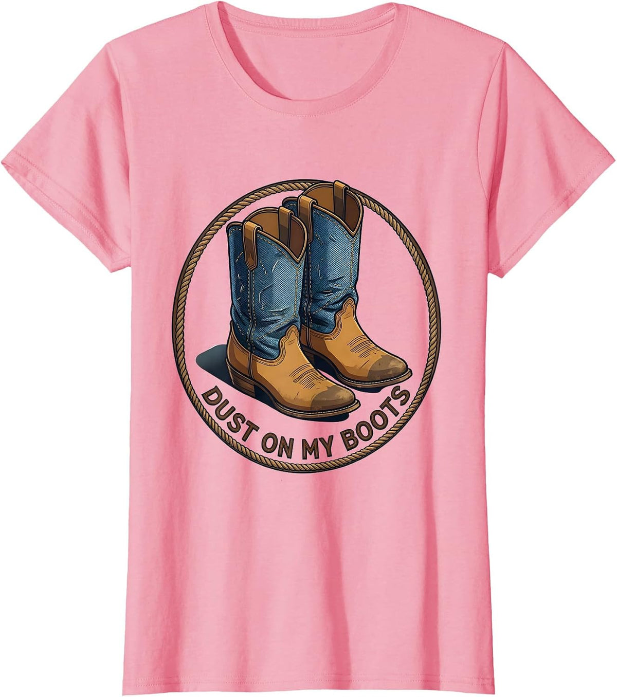 Women's Dust On My Boots Denim Cowgirl Design T-Shirt - Pink