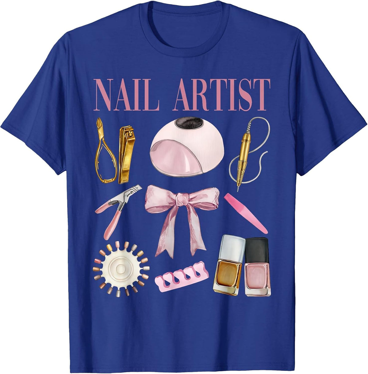 Vintage Coquette Bow Aesthetic Nail Tech Nail Technician T-Shirt - Royal Blue
