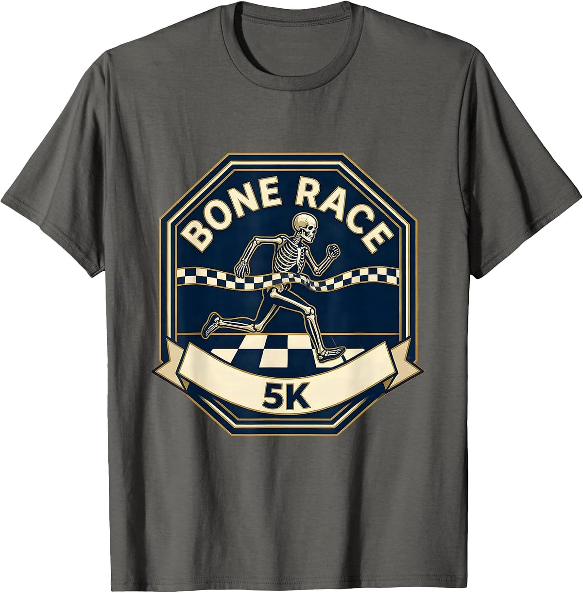 Men's Bone Race 5K Funny Skeleton Runner Halloween Fun Run T-Shirt - Asphalt Grey