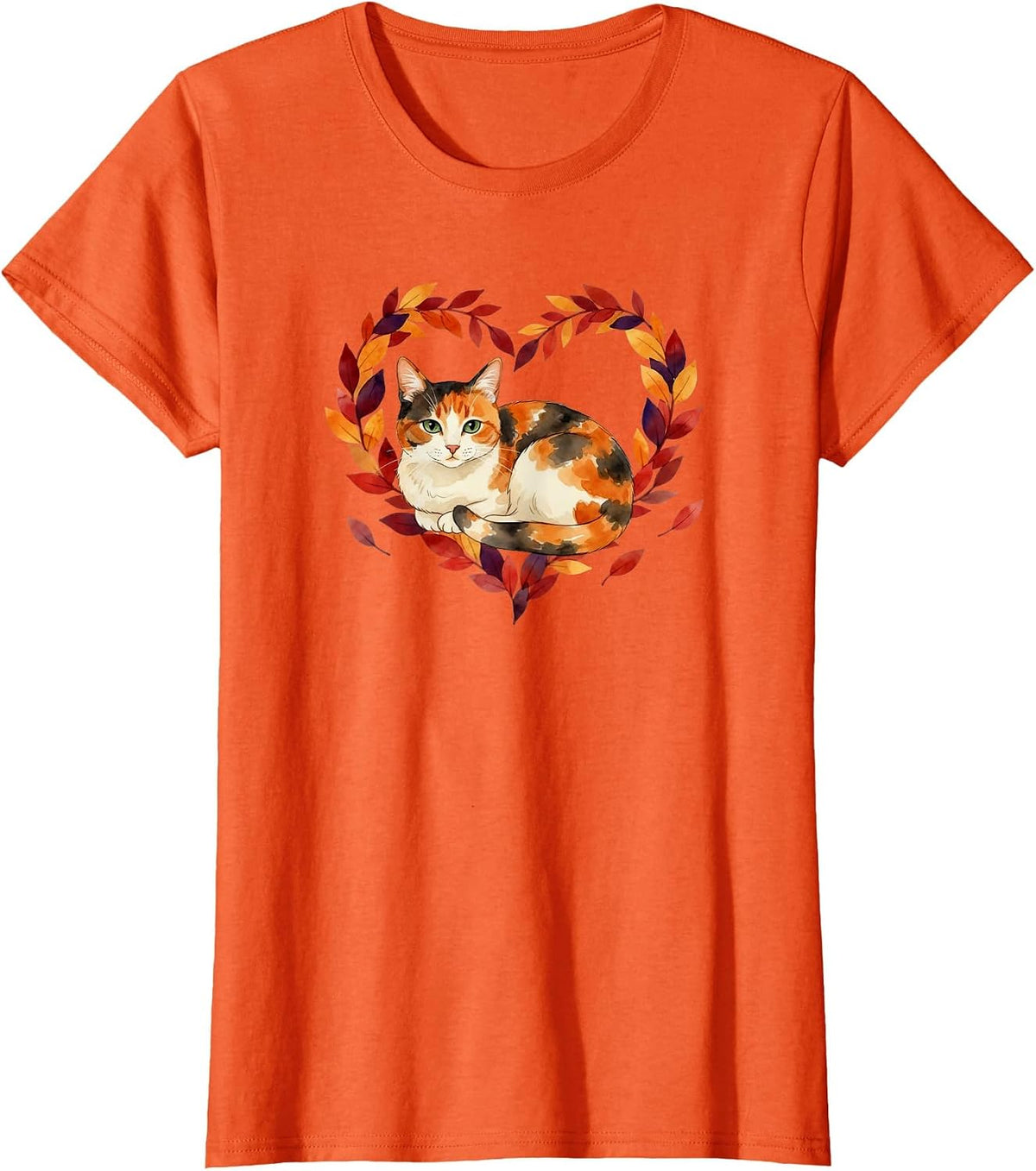 Calico Cat Lover Autumn Fall Leaves Halloween Mom Dad T-Shirt - Orange