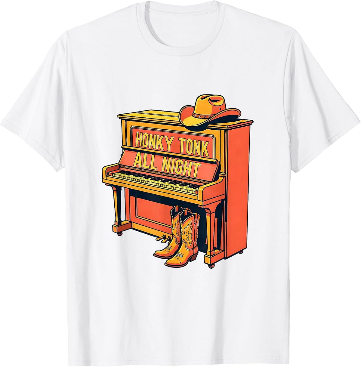 Men's Honky Tonk All Night Country Music Design T-Shirt - White