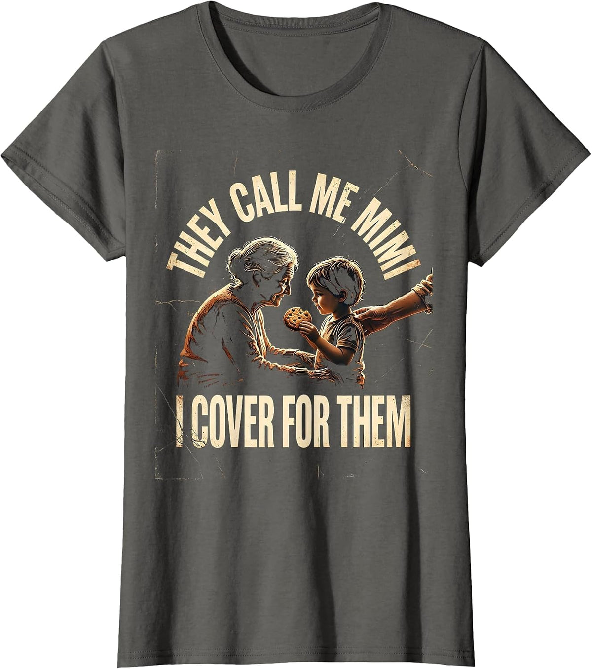 Women's They Call Me Mimi I Cover For Them Distressed Grandparent T-Shirt - Asphalt Grey