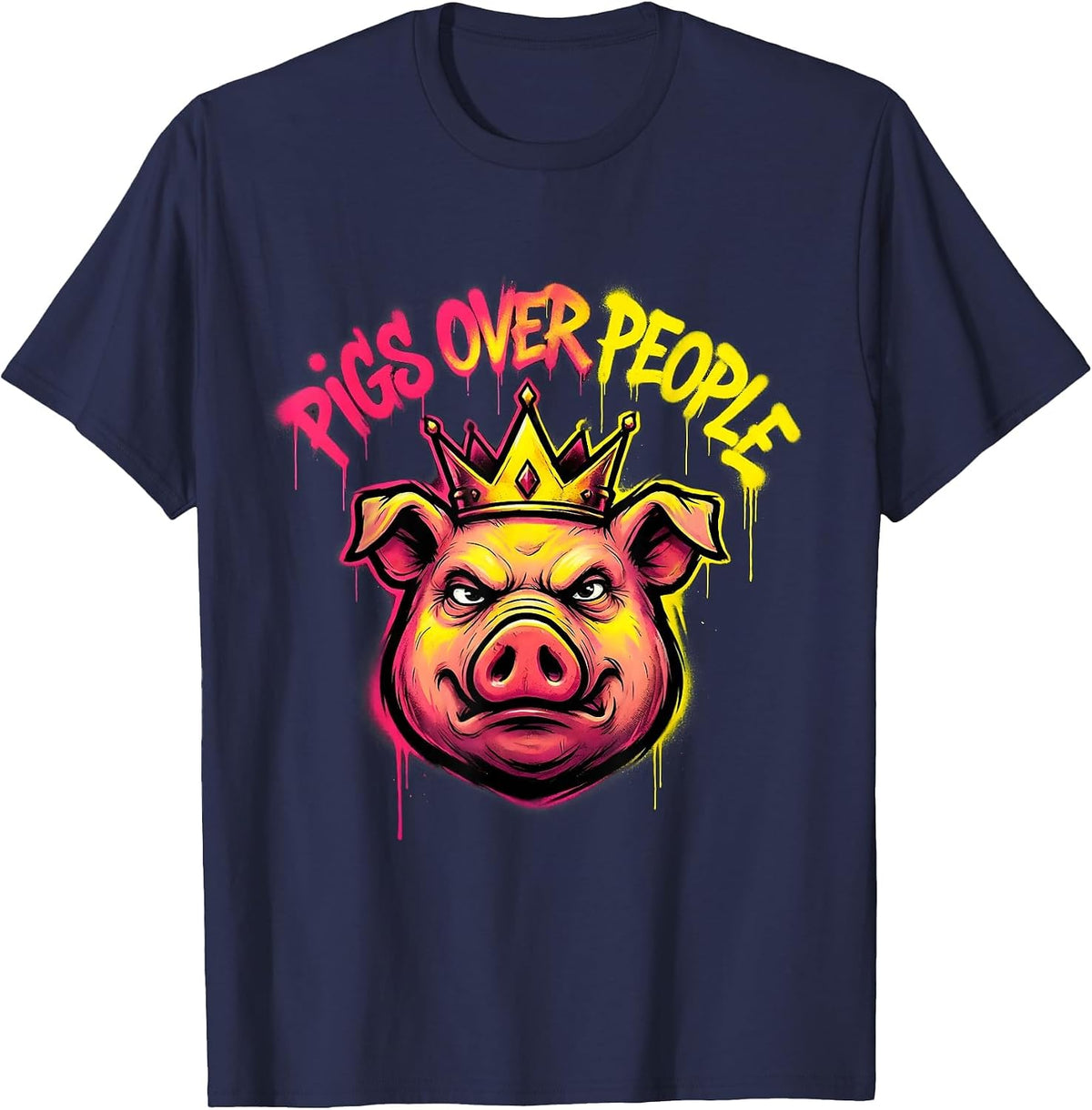 Pigs Over People Funny Pig Lover Design T-Shirt - Navy Blue