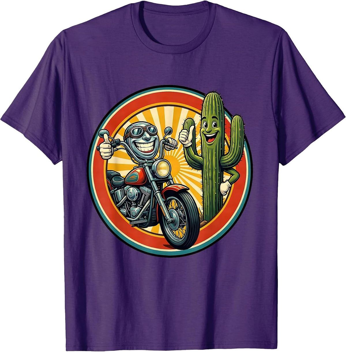 Men's Route 66 Retro Motorcycle Saguaro Cactus Design T-Shirt - Purple