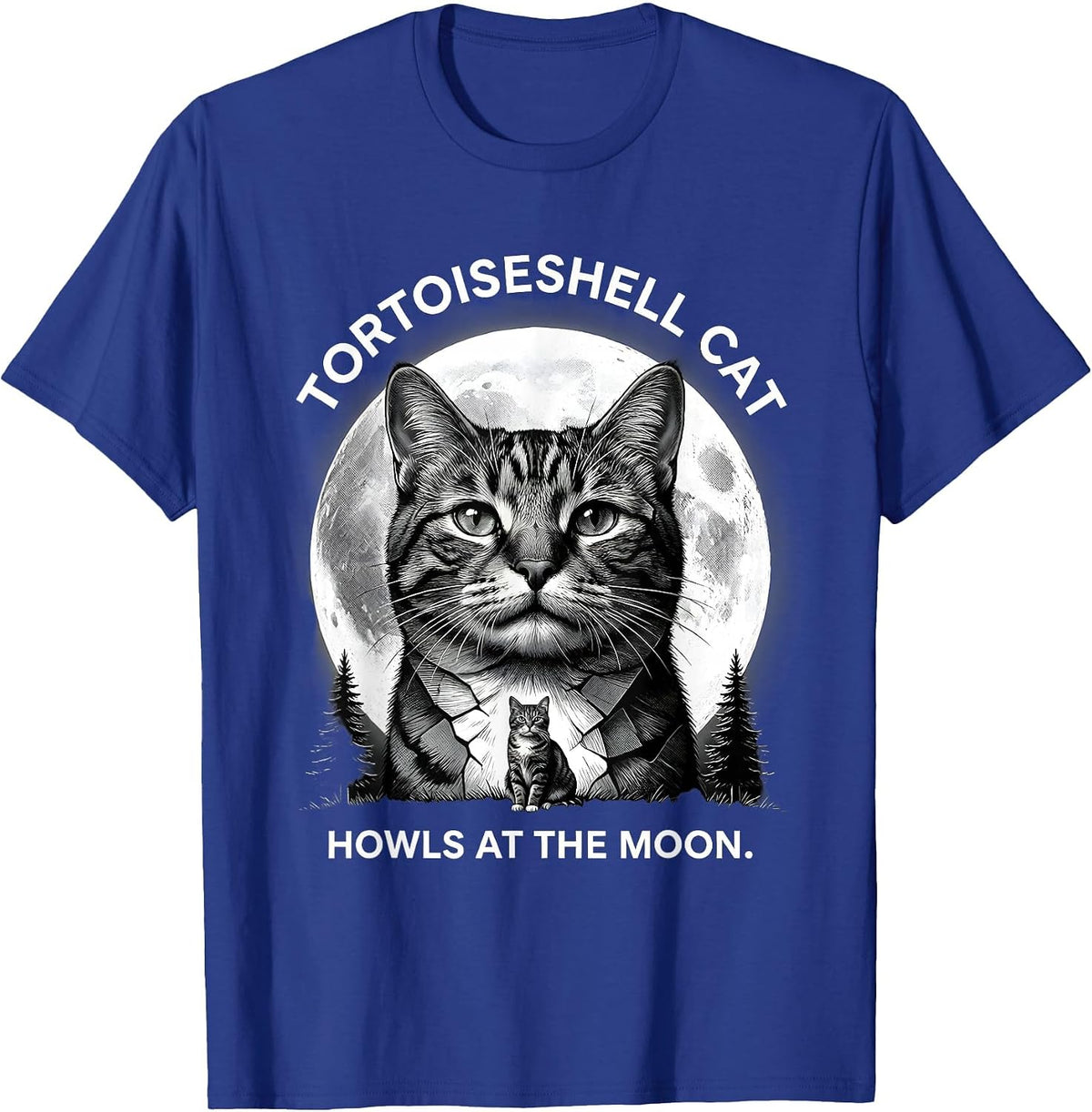 Men's Tortoiseshell Cat Howls at the Moon 90s Retro Novelty T-Shirt - Royal Blue