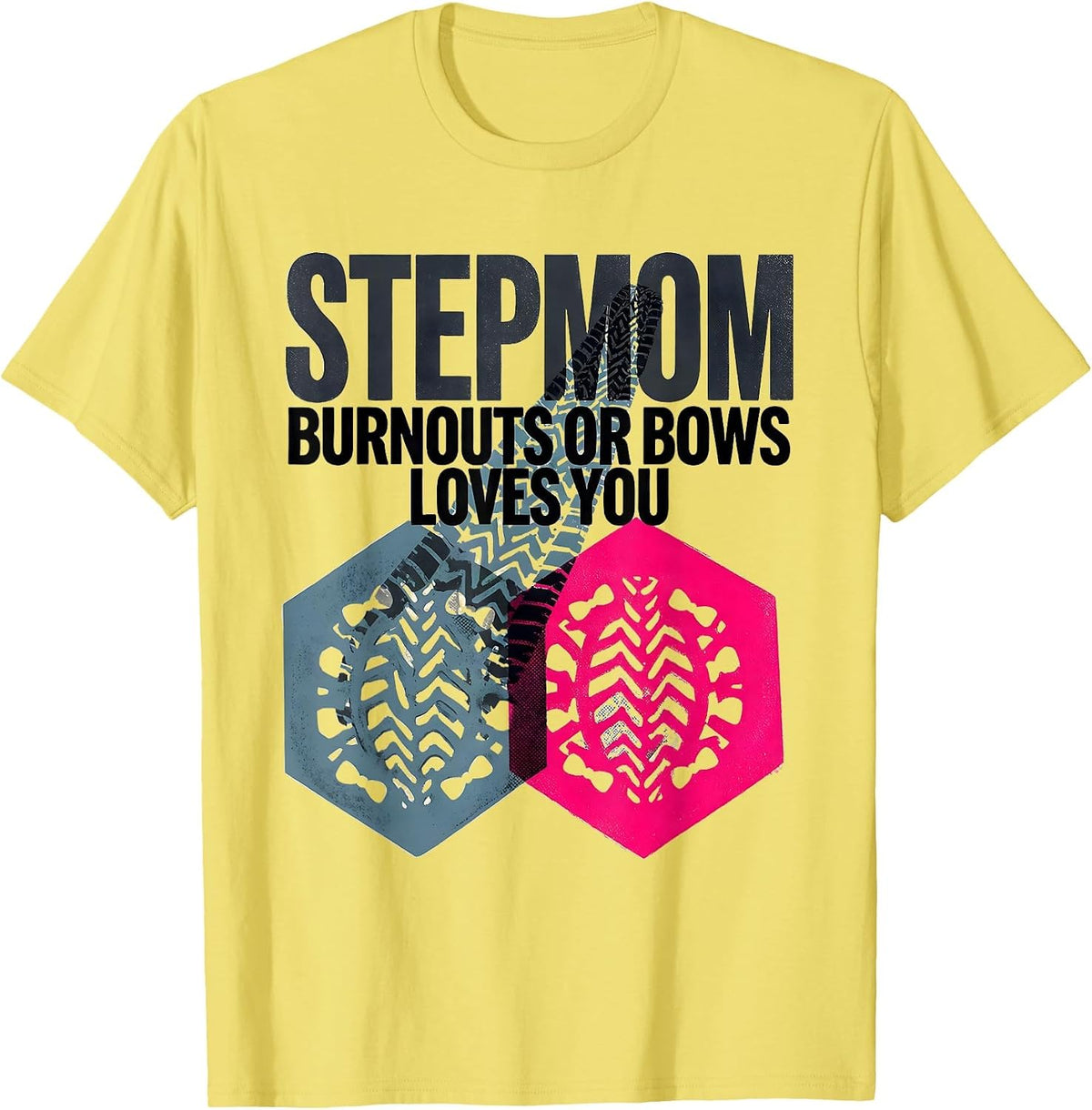 Men's Burnouts Or Bows Stepmom Loves You Funny Gender Reveal Party T-Shirt - Lemon Yellow