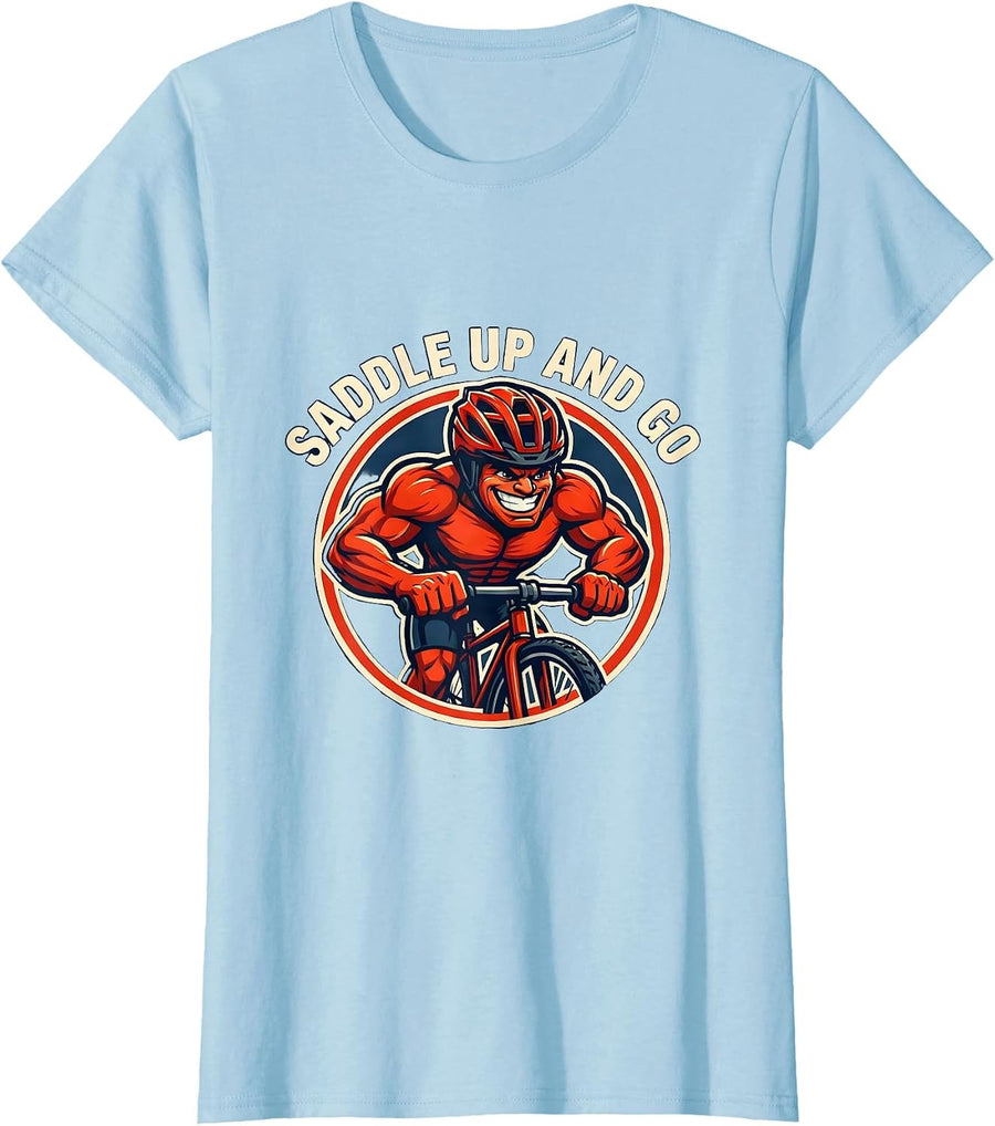 Women's Saddle Up and Go Cycling Graphic Design T-Shirt - Baby Blue