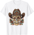 Men's Floral Cowboy Hat Skull Country Music Design T-Shirt - White