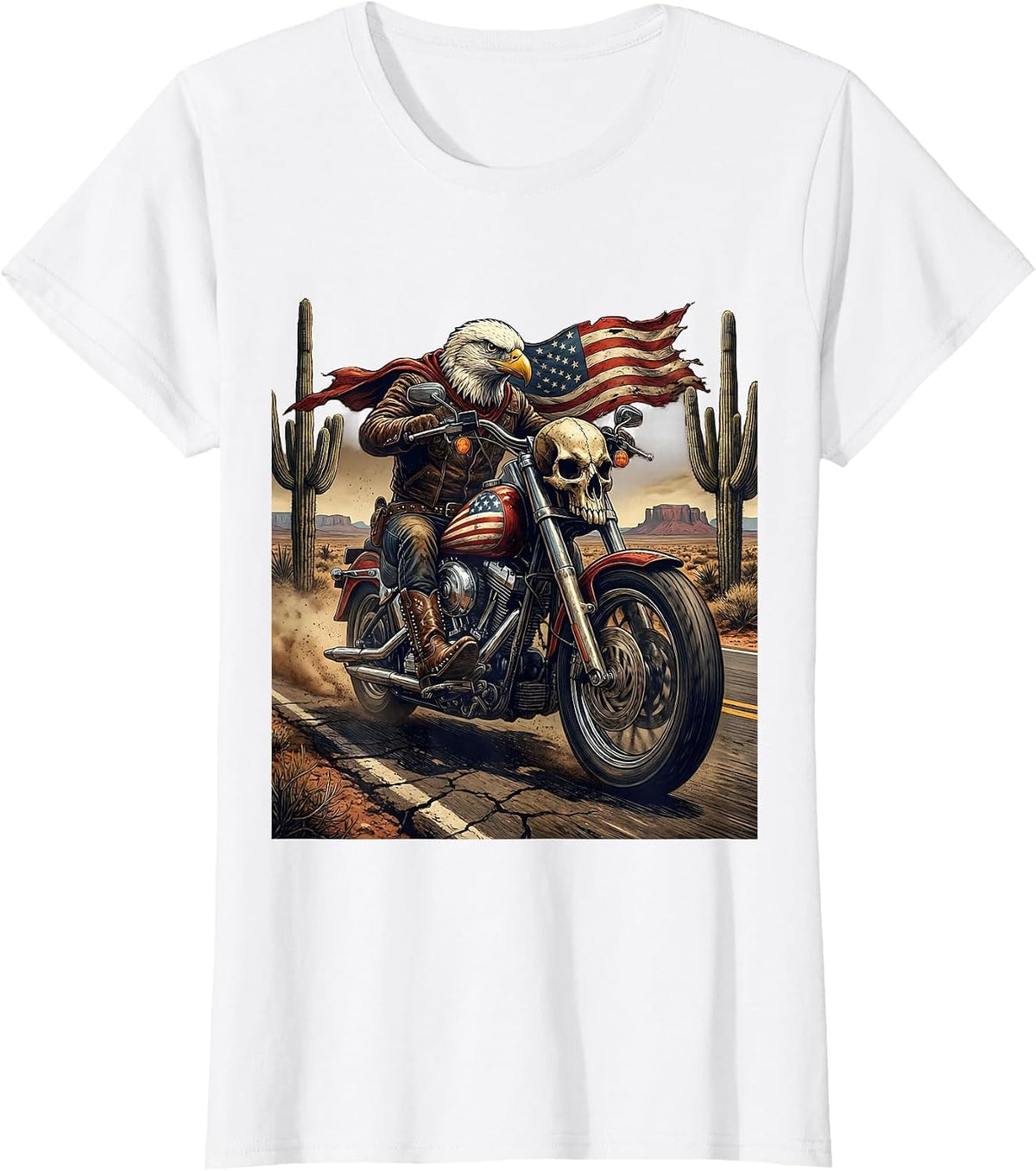 Motorcycle Rider Open Desert Road Graphic Tee T-Shirt - White