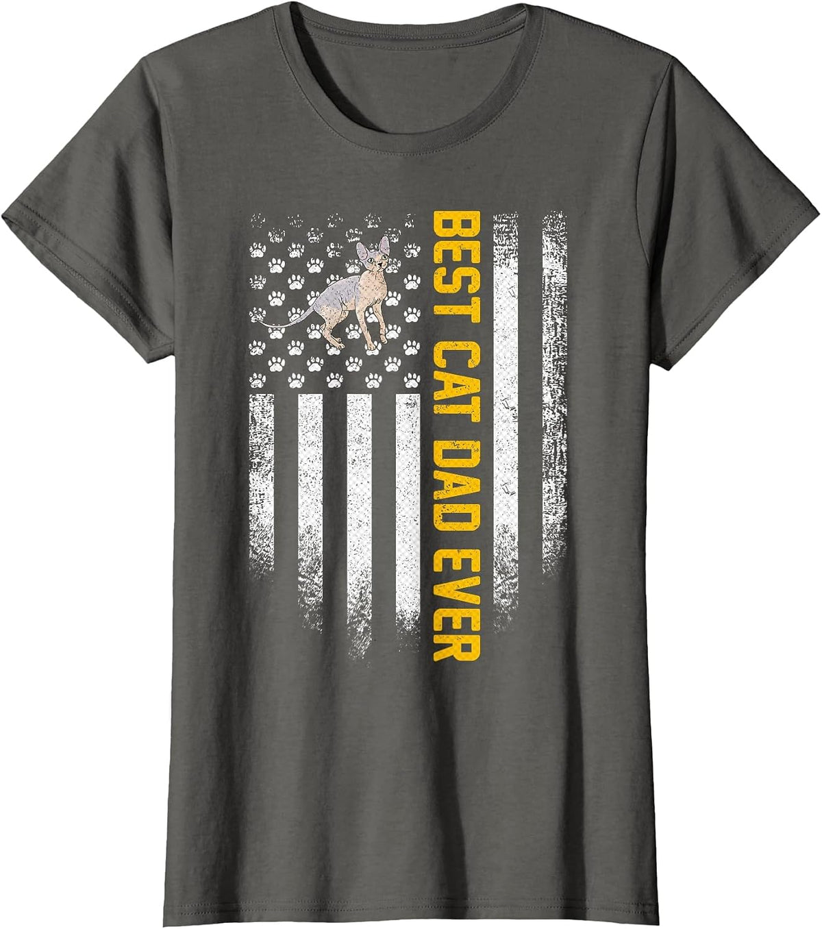 Vintage USA American Flag Best Sphynx Cat Dad Ever Funny T-Shirt - Asphalt Grey