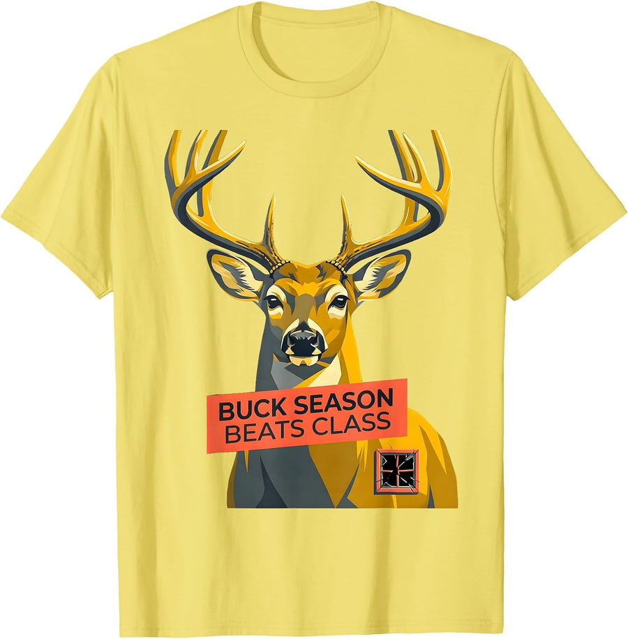Men's Buck Season Beats Class Funny Deer Hunting Camo Dad Humor T-Shirt - Lemon Yellow
