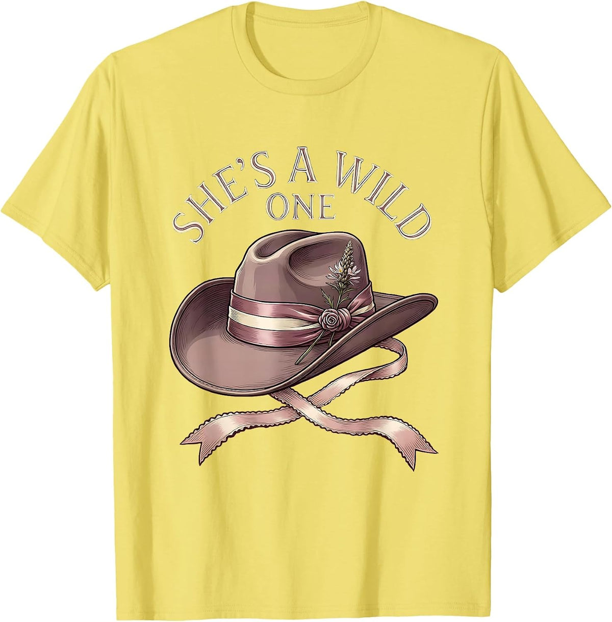 Men's She's a Wild One Cowboy Western Design T-Shirt - Lemon Yellow