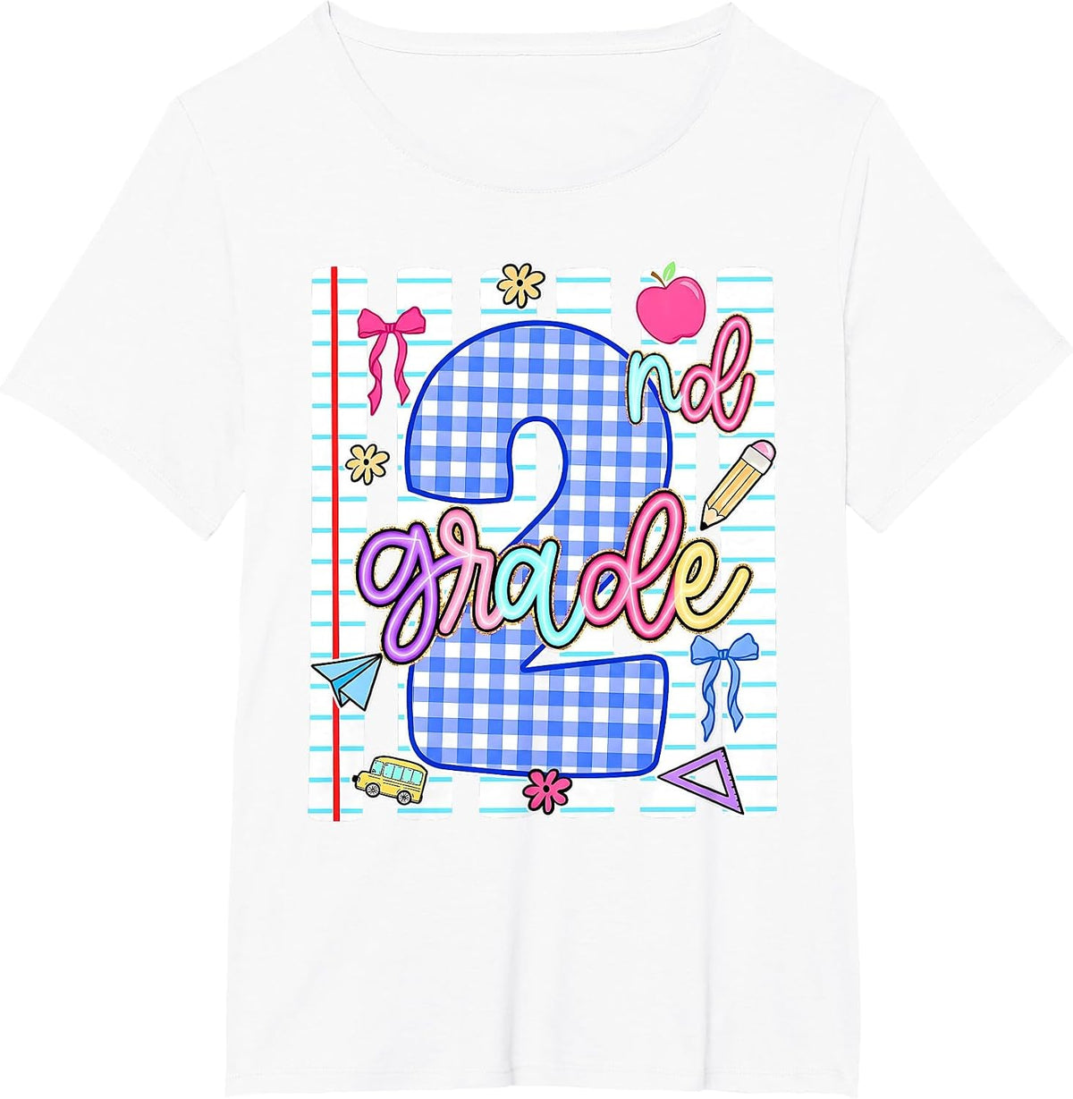 Back to School 2nd Second Grade Coquette Bow Blue Women Girl T-Shirt - White