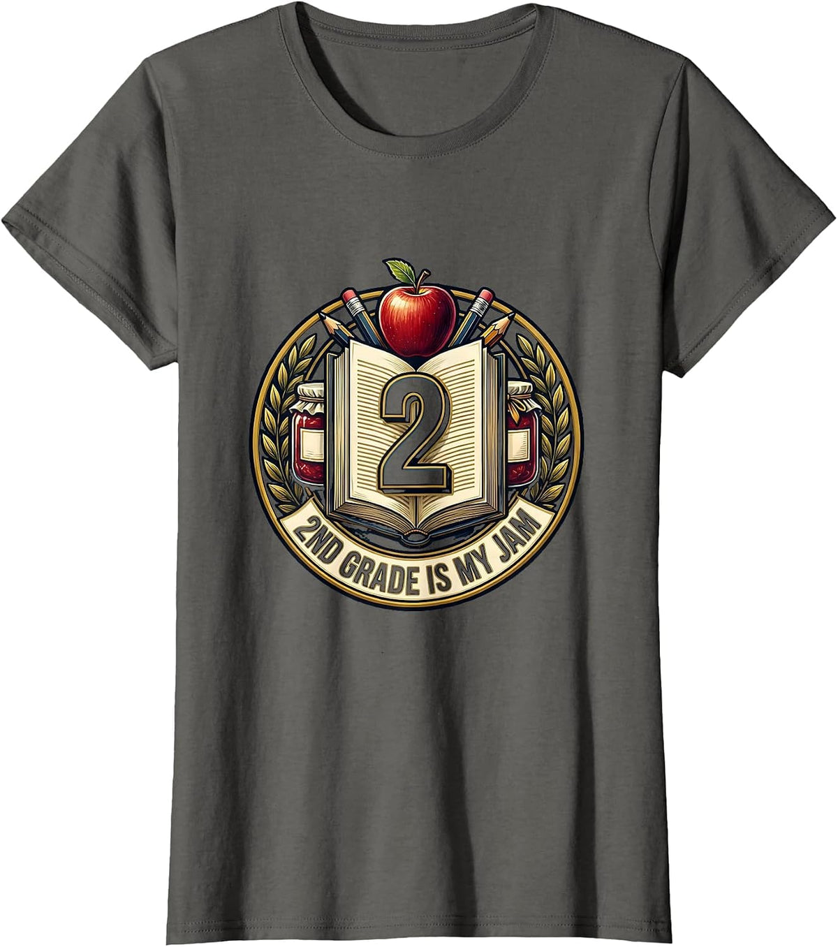 Women's 2nd Grade Is My Jam Teacher Design T-Shirt - Asphalt Grey