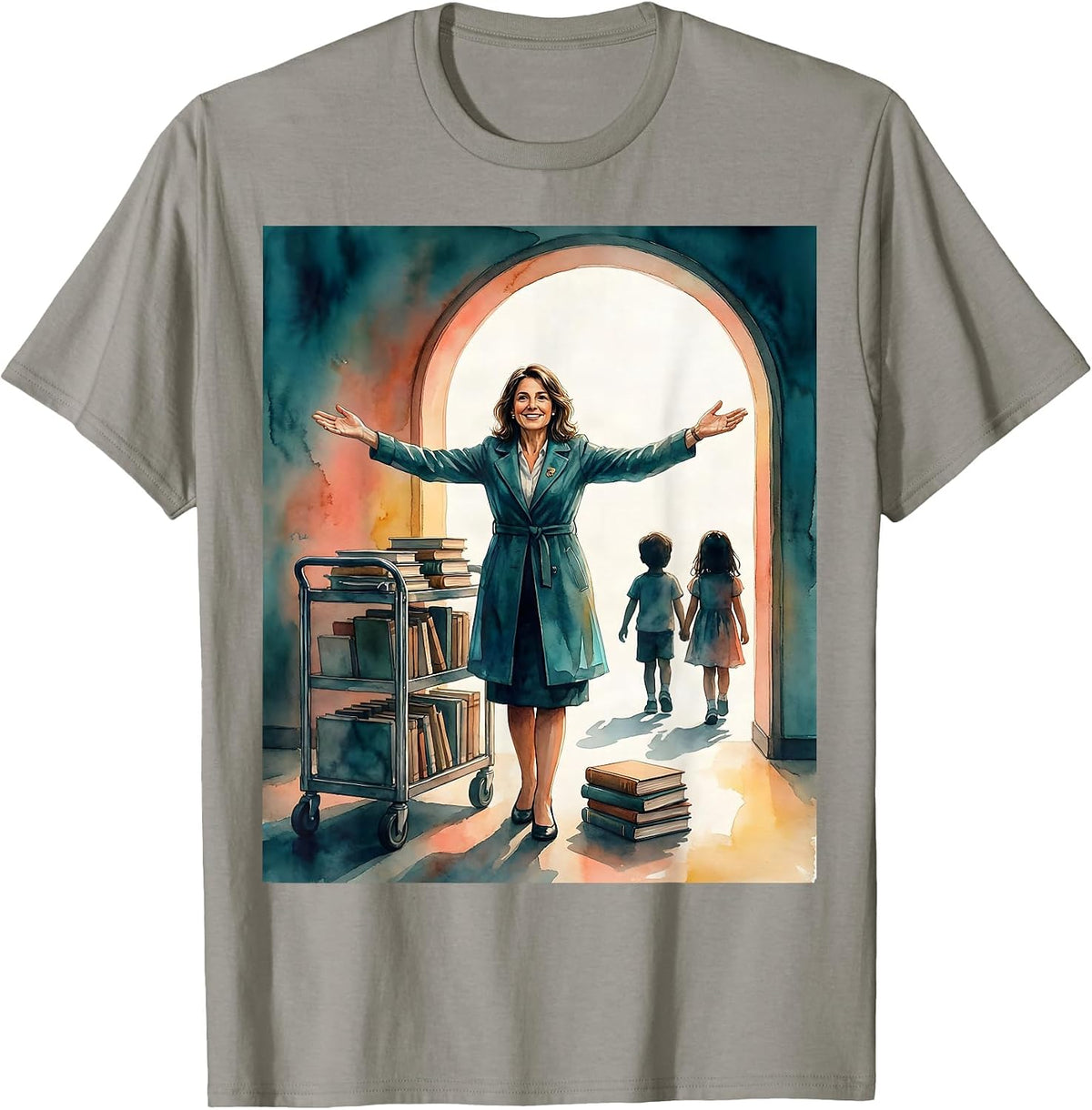 Men's School Librarian Watercolor Teacher Appreciation T-Shirt - Slate Grey