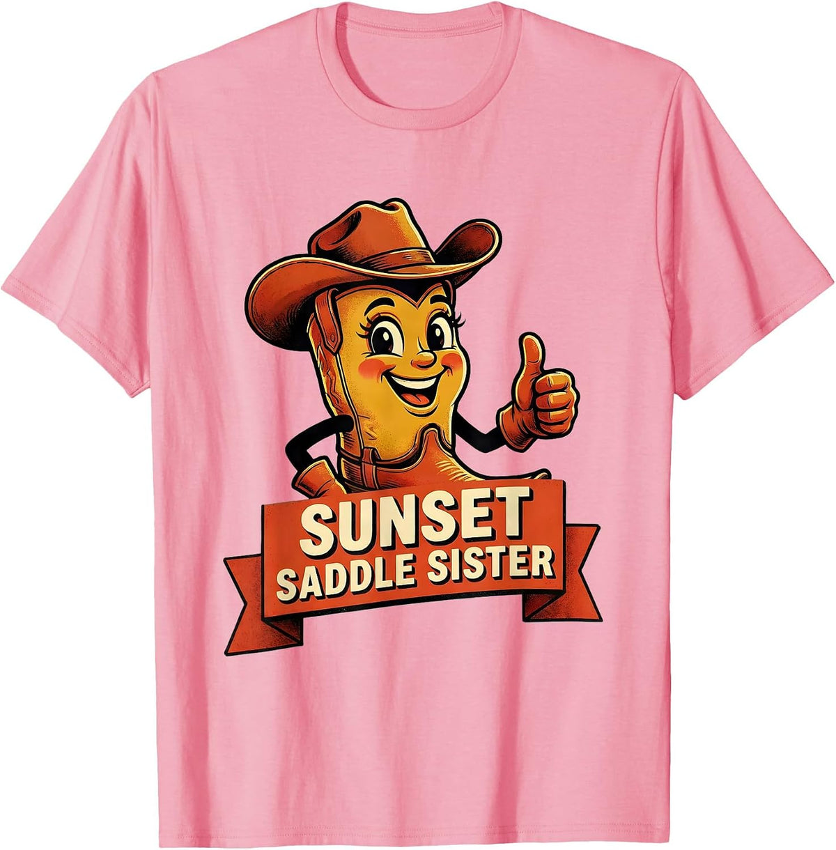 Men's Sunset Saddle Sister Cowboy Western Design T-Shirt - Pink