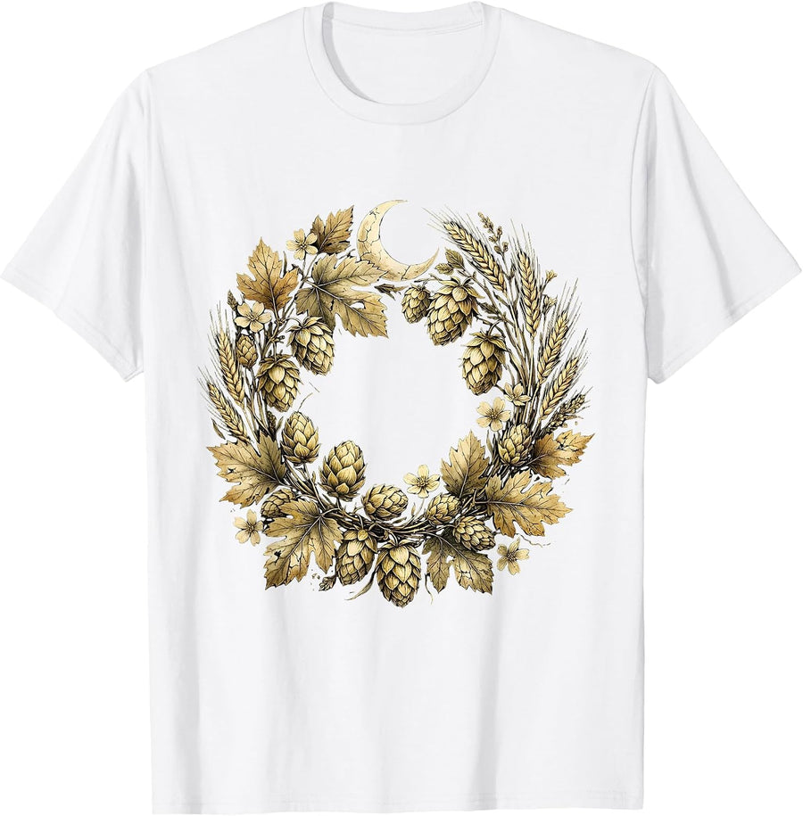 Men's October Festival Hops and Autumn Leaves Wreath T-Shirt - White