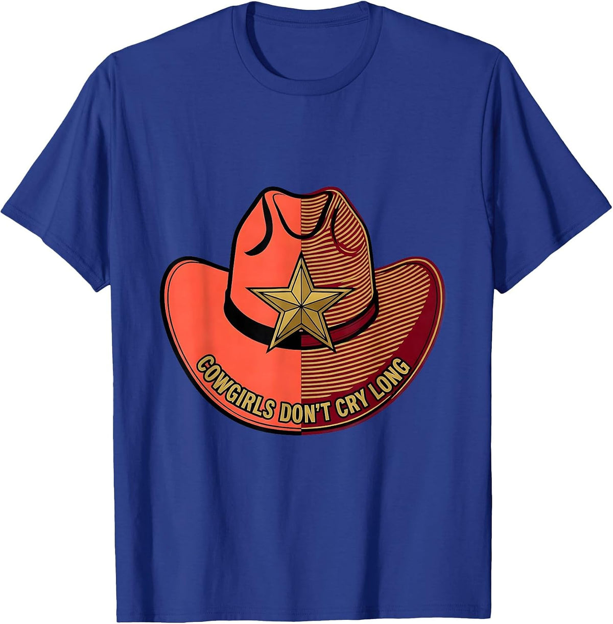 Cowgirls Don't Cry Long Western Design T-Shirt - Royal Blue