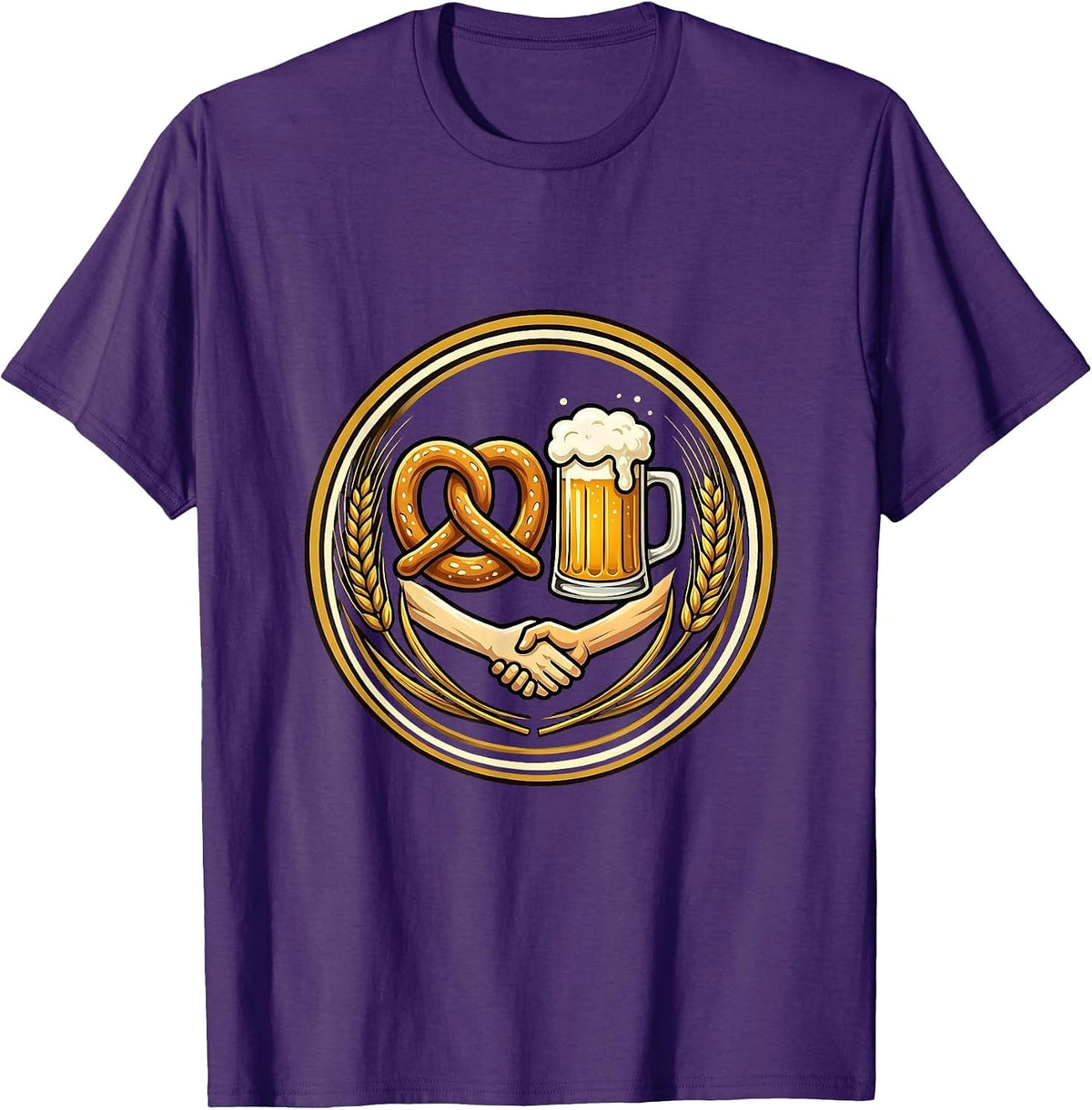 Men's Pretzel and Beer Mug Holding Hands Funny Beer T-Shirt - Purple