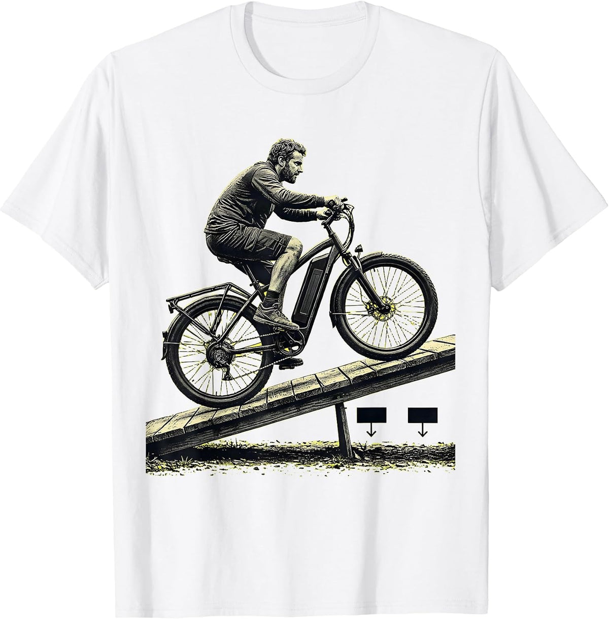 Men's Old Guy On An E-Bike Stencil Graphic Cycling Humor T-Shirt - White