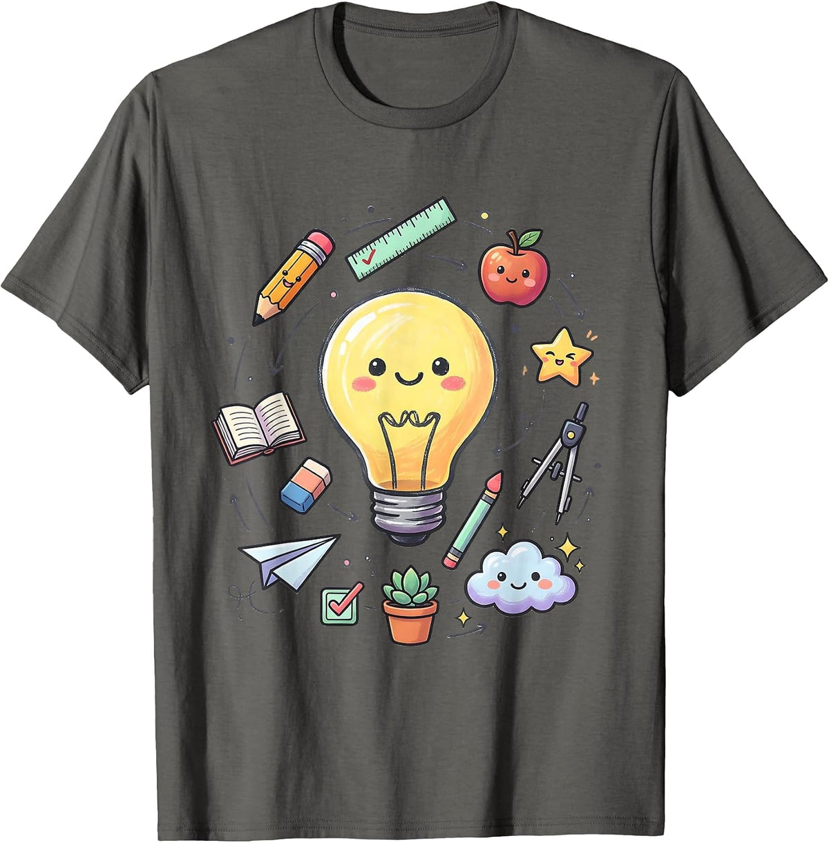 Middle School Teacher Chalkboard Lightbulb Design T-Shirt - Asphalt Grey