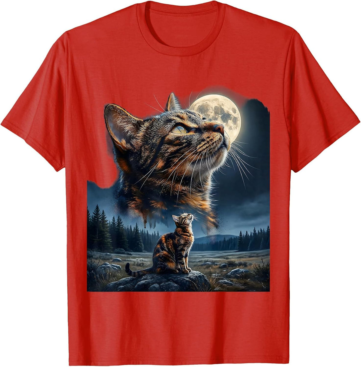 Men's Tortoiseshell Cat Howling at Moon 90's Retro T-Shirt - Red