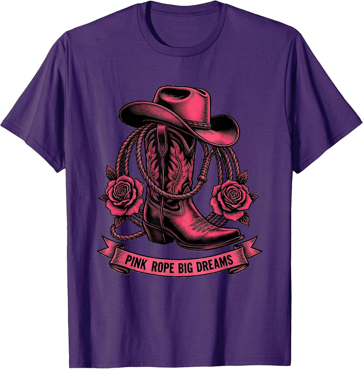 Pink Rope Big Dreams Cowgirl Design T-Shirt - Purple