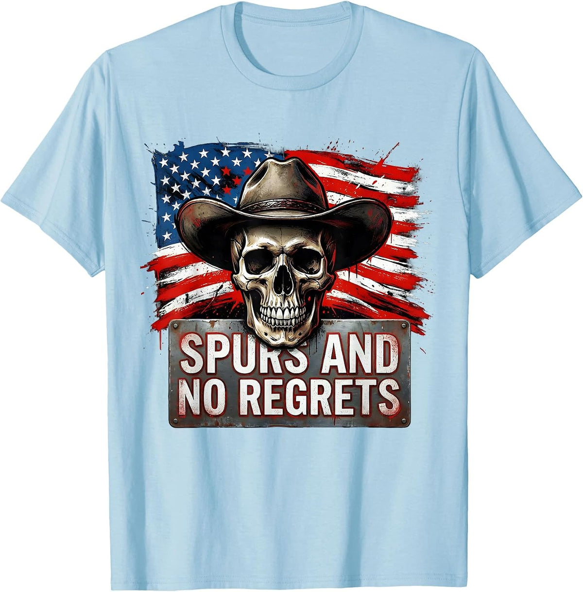 Men's Spurs and No Regrets Western Cowboy Design T-Shirt - Baby Blue