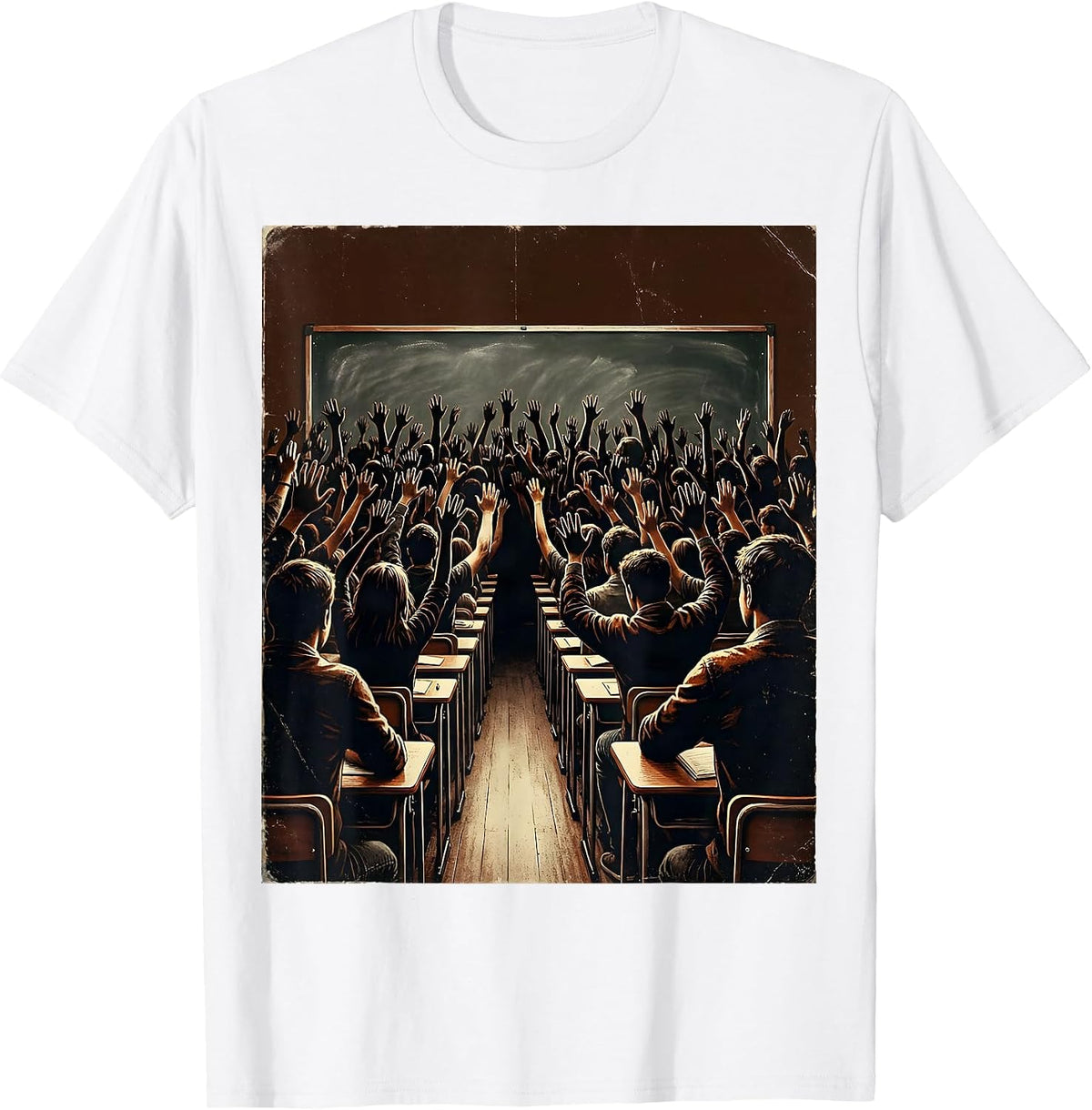 Men's Hand Raising Classroom Silhouette Teacher Design T-Shirt - White
