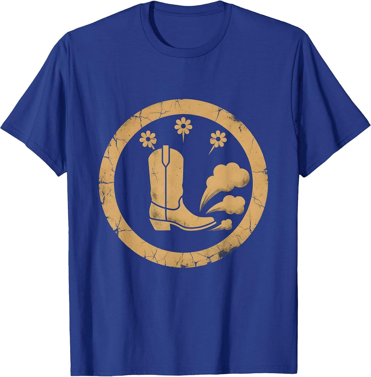 Cowgirl Boot Kicking Up Desert Dust Graphic T-Shirt - Royal Blue