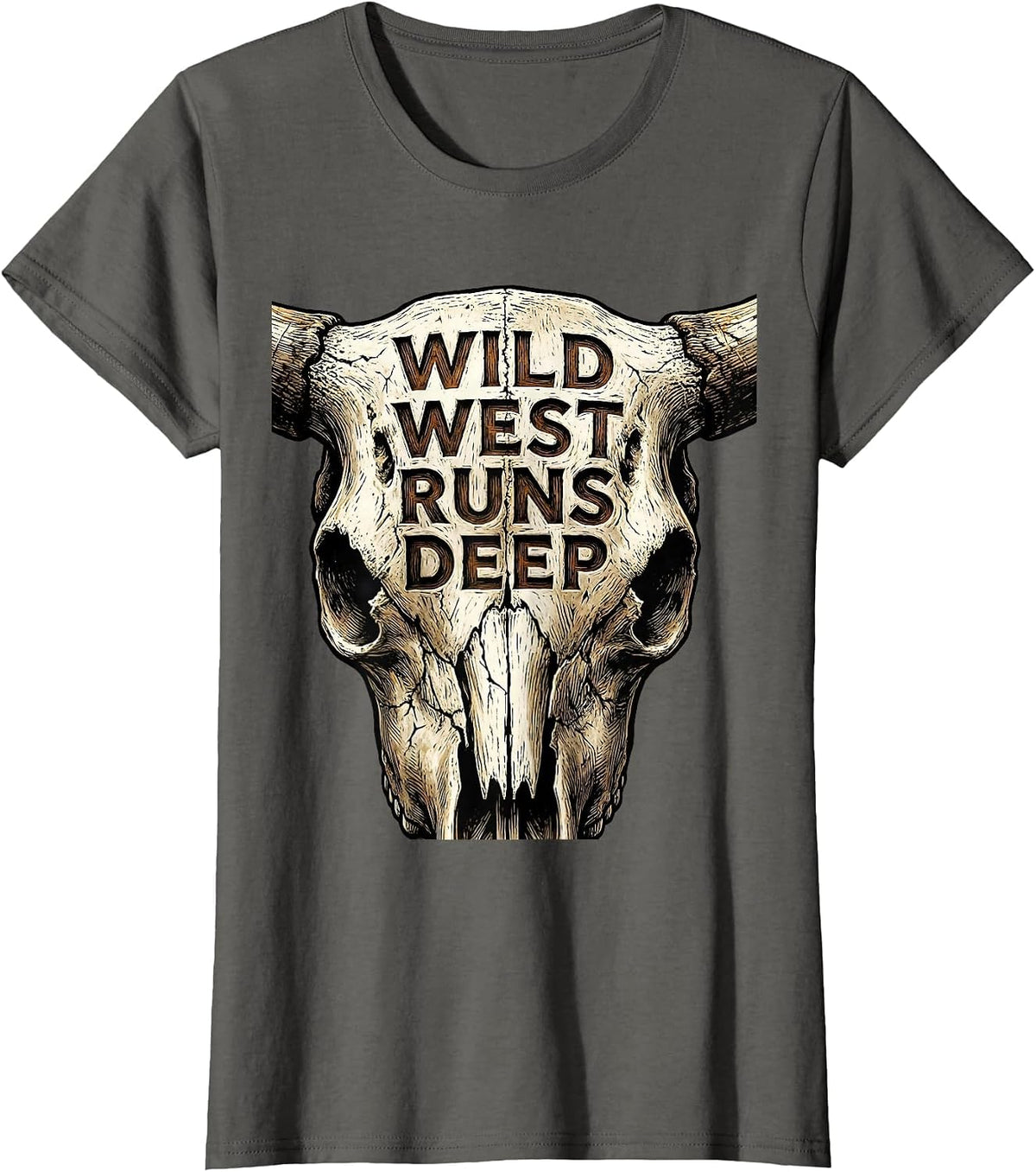 Women's Wild West Runs Deep Cowboy Graphic Design T-Shirt - Asphalt Grey