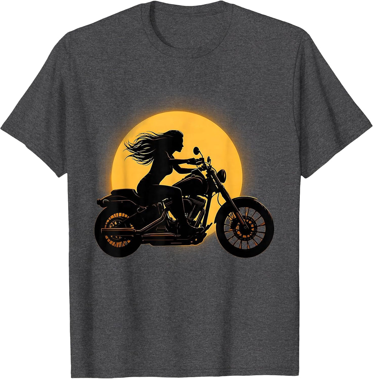 Blazing Sunset Silhouette Motorcycle Rider Graphic T-Shirt - Dark Heather Grey