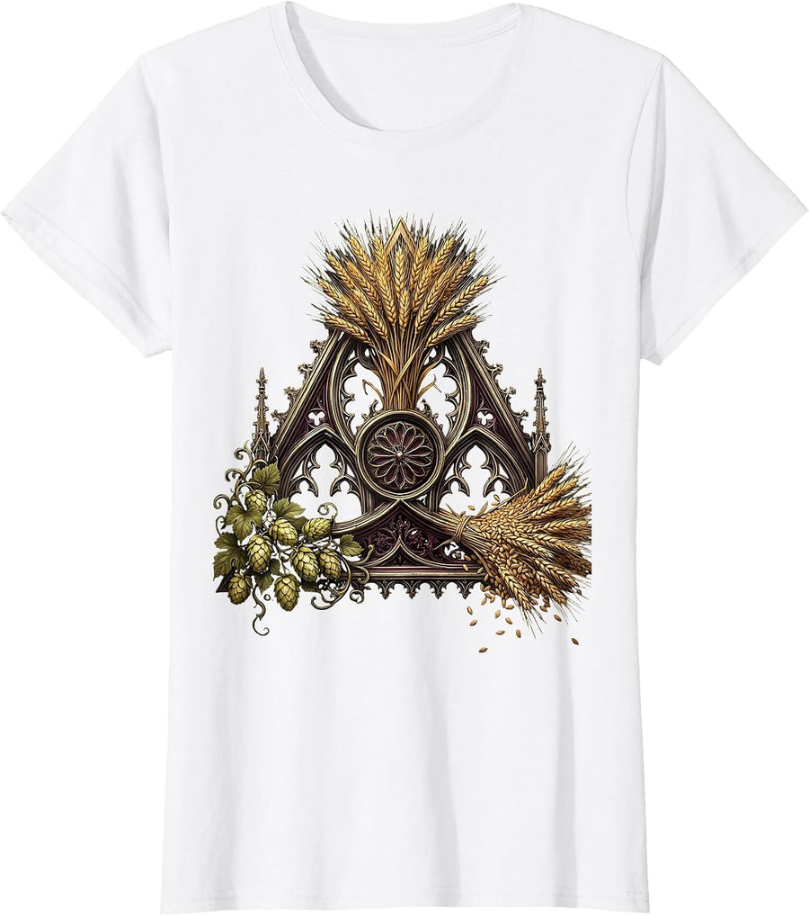 Women's Oktoberfest Barley Hops and Malt Triangle Graphic T-Shirt - White