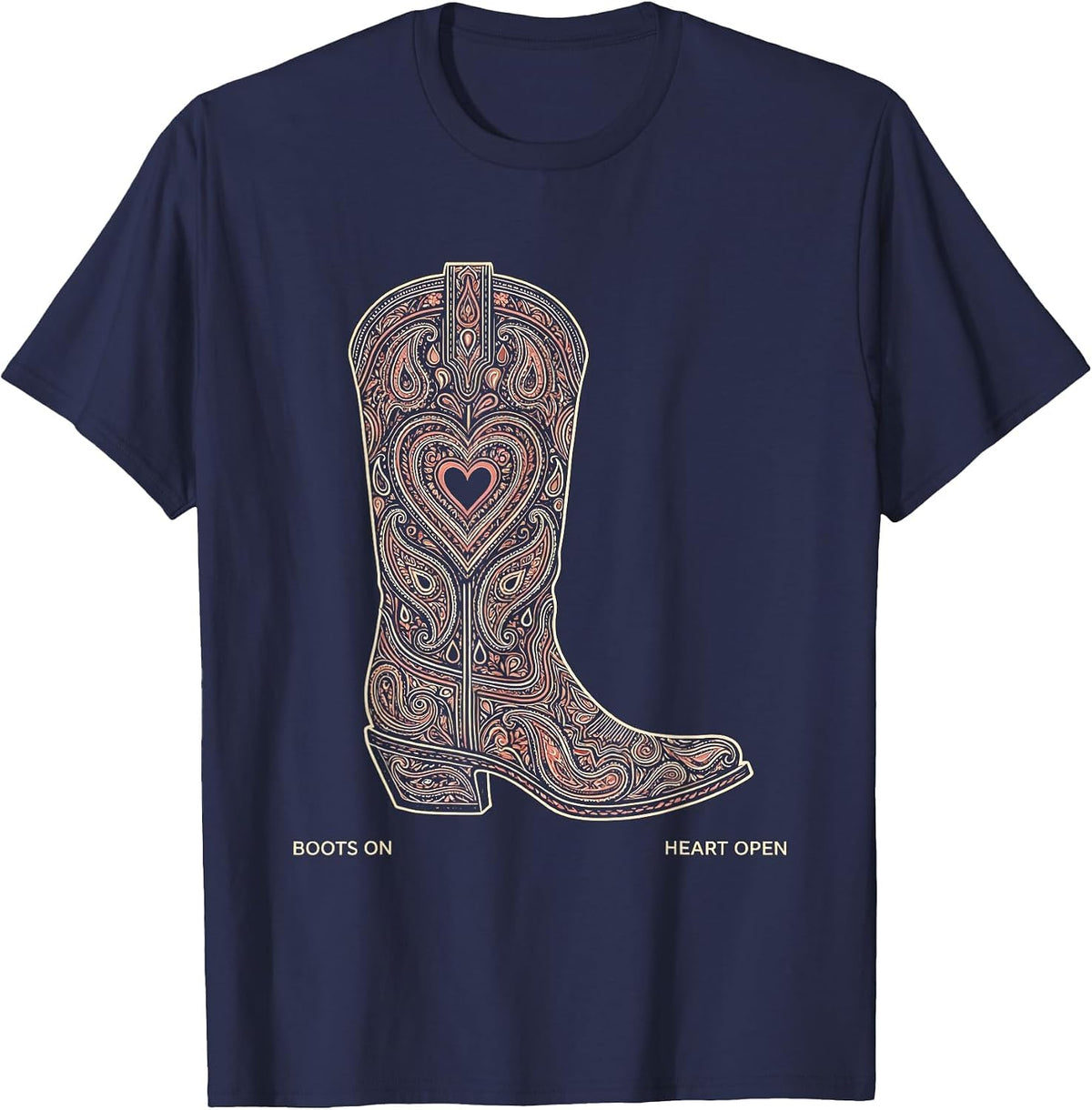 Men's Boots On Heart Open Girls Western Design T-Shirt - Navy Blue