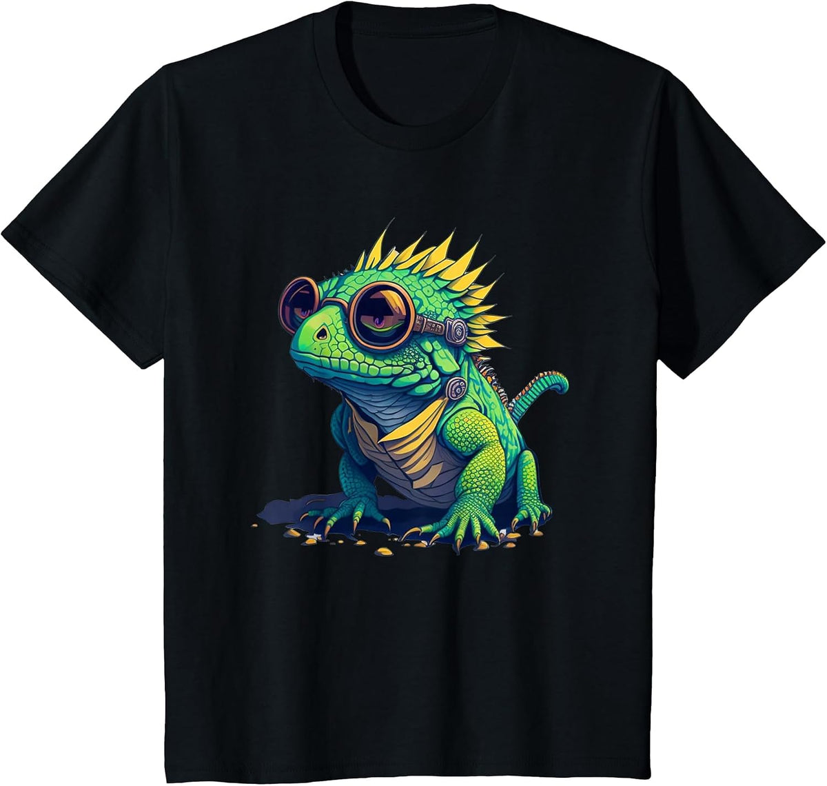 Funny Chameleon with Sunglases Lizzard Reptile T-Shirt - Black