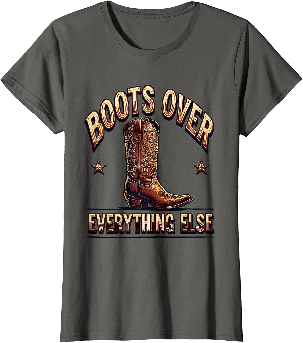 Women's Boots Over Everything Western Design T-Shirt - Asphalt Grey