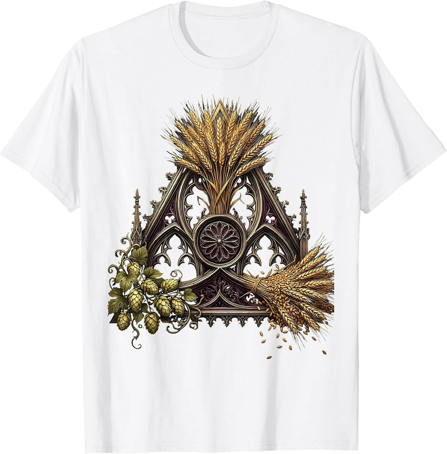 Men's Oktoberfest Barley Hops and Malt Triangle Graphic T-Shirt - White