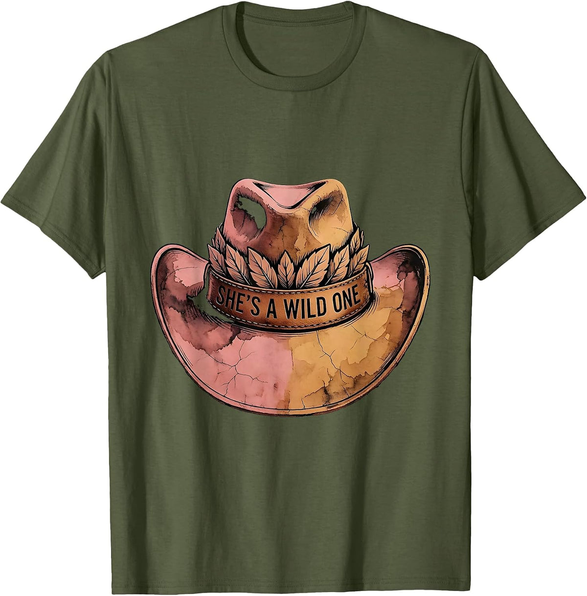 Men's She's A Wild One Cowgirl Graphic Design T-Shirt - Olive Green