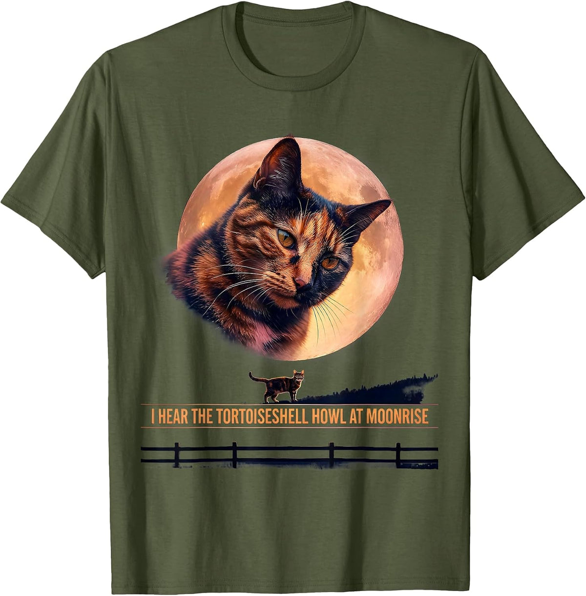 Men's I Hear the Tortoiseshell Howl at Moonrise Retro T-Shirt - Olive Green